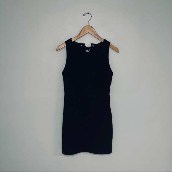 Forever 21 Mini Dress Women’s Size Small Black Lace Up Back Bodycon Lined - Picture 2 of 8